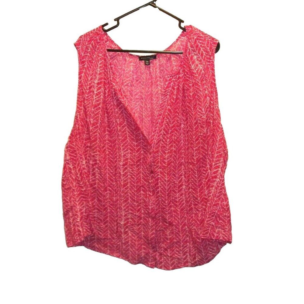 Willi Smith Pink White Splotches Chevron Stripes Button Front Tank Top‎ 3X